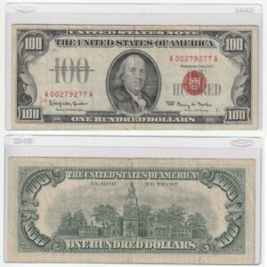 1966 $100 One Hundred Dollar Red Seal United States Note + Rigid Sleeve