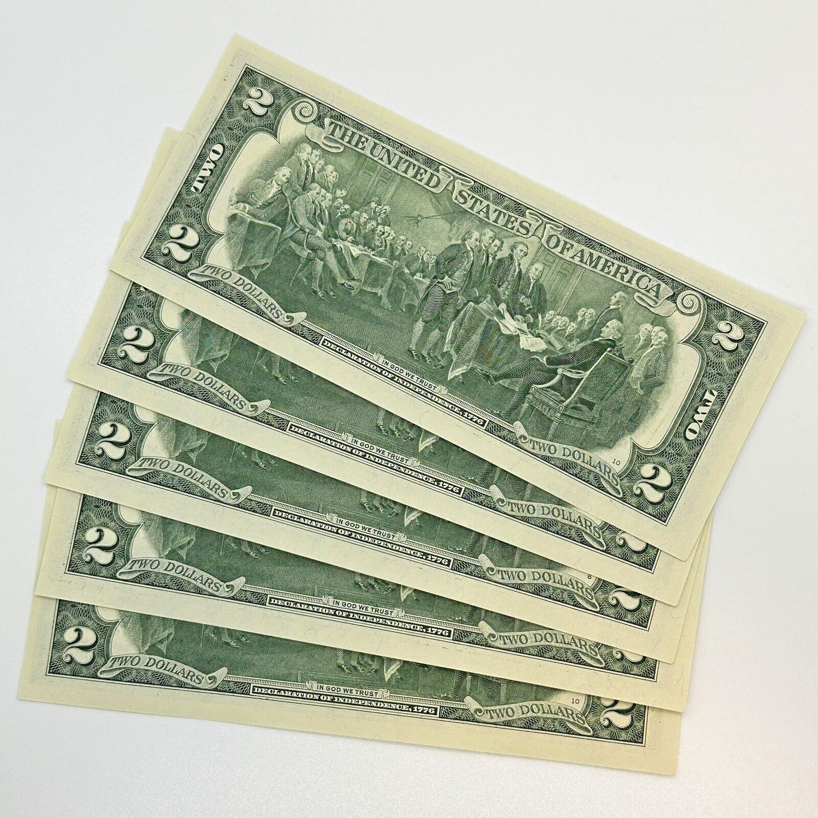 5-Pack of New Crisp Uncirculated $2 Two Dollar Bills Sequential Serial Numbers!