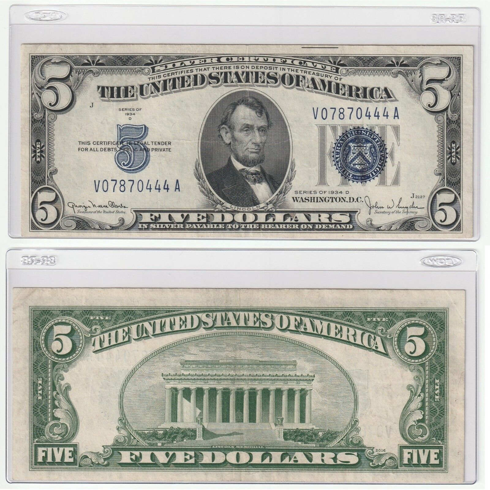 Rare 1934 $5 Five Dollar United States Silver Certificate Blue Seal Bill_0