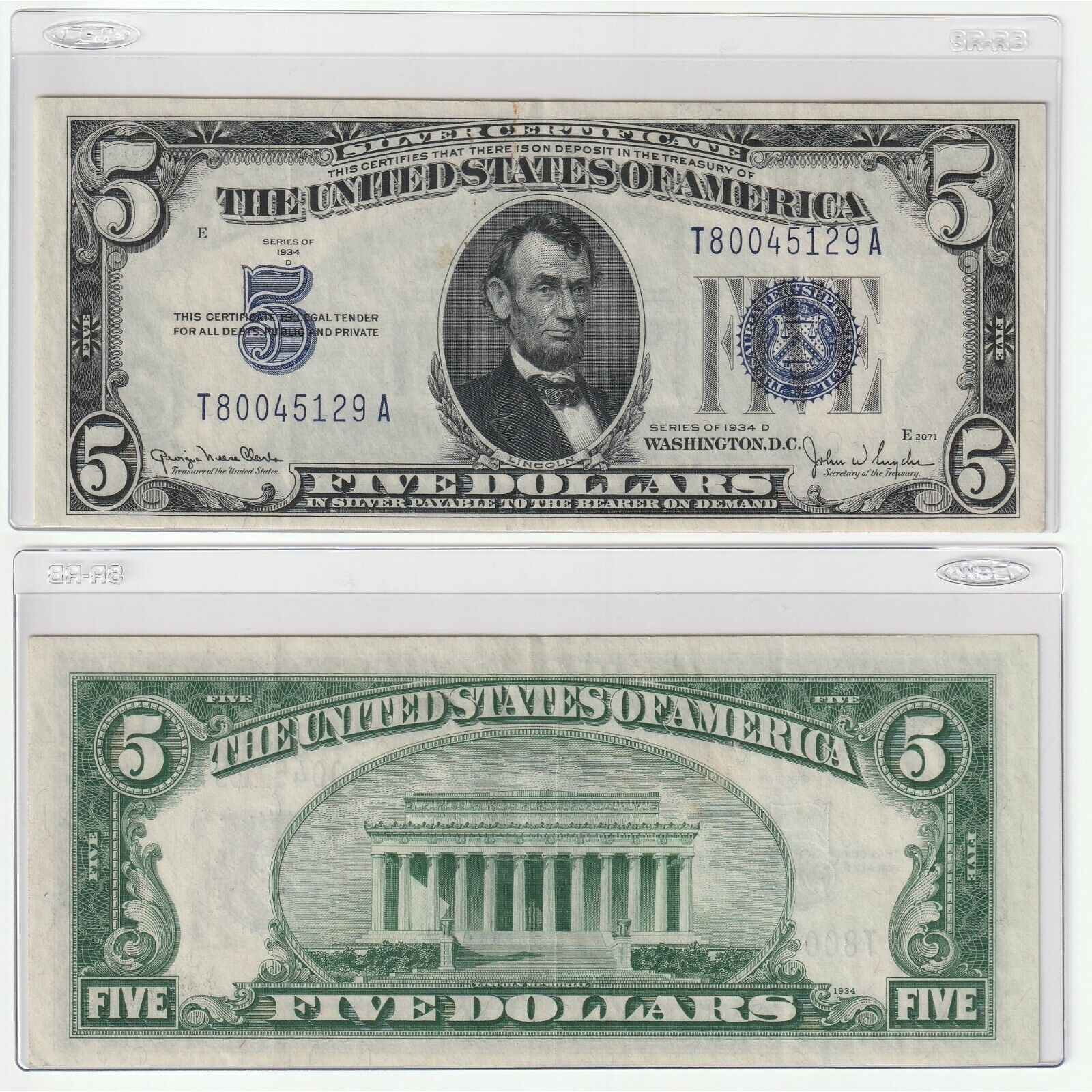 Rare 1934 $5 Five Dollar United States Silver Certificate Blue Seal Bill_0