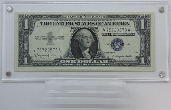 Rare 1957 $1 Dollar Blue Seal Note US Silver Certificate in Clear Acrylic Holder