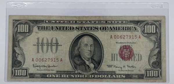 1966 $100 One Hundred Dollar Red Seal United States Note + Rigid Sleeve