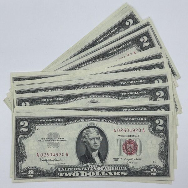 1x Rare 1963 $2 Two Dollar Red Seal Bill Crisp Uncirculated United States Note