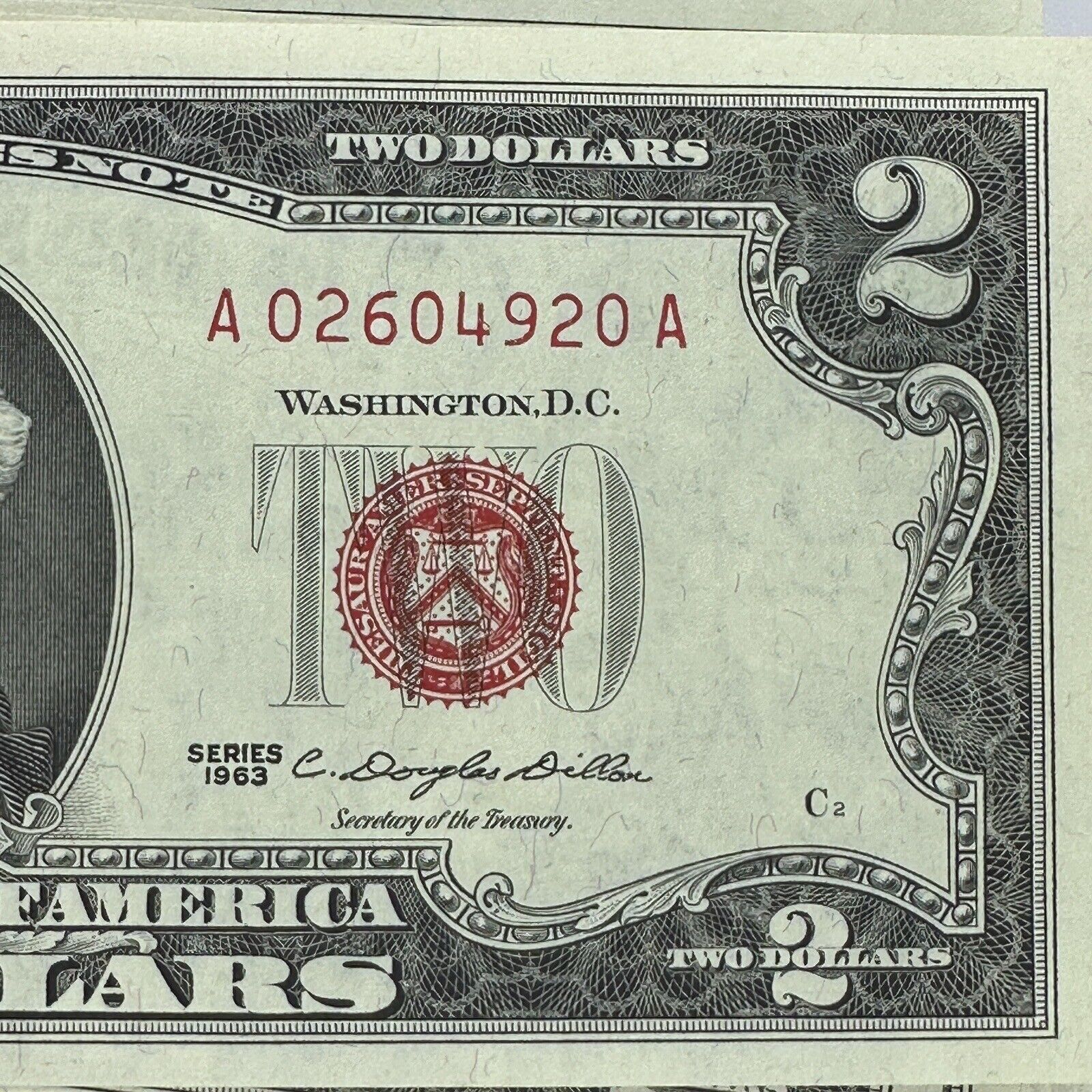 1x Rare 1963 $2 Two Dollar Red Seal Bill Crisp Uncirculated United States Note_4