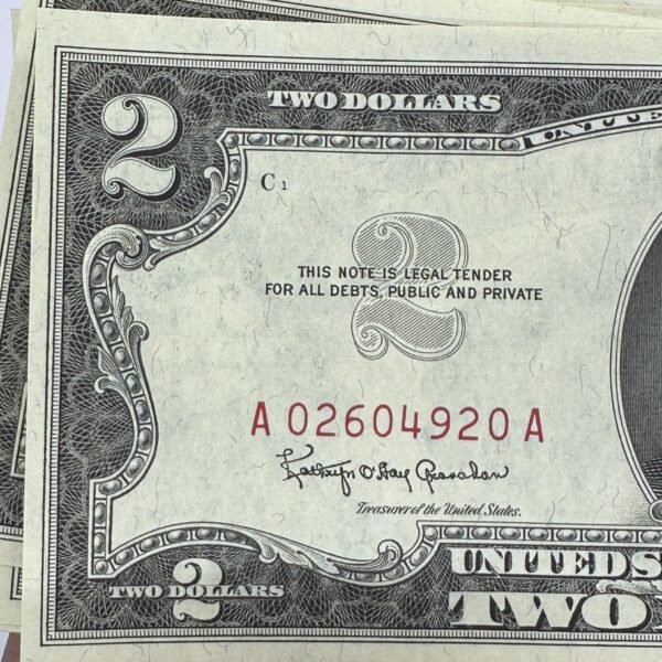 1x Rare 1963 $2 Two Dollar Red Seal Bill Crisp Uncirculated United States Note