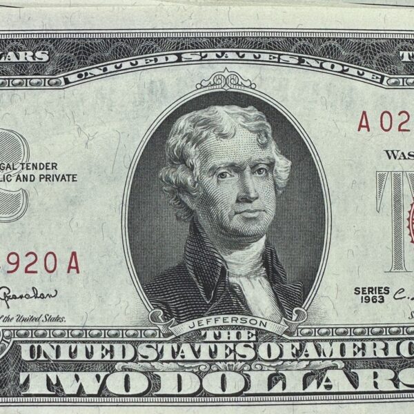 1x Rare 1963 $2 Two Dollar Red Seal Bill Crisp Uncirculated United States Note