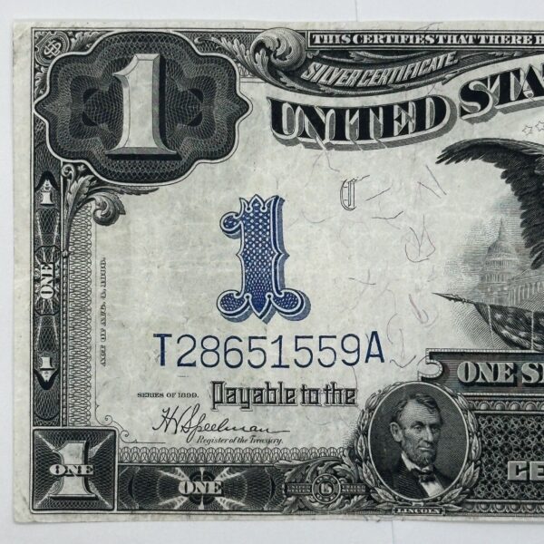 Rare 1899 $1 One Dollar US Silver Certificate Large Note Blue Seal Black Eagle