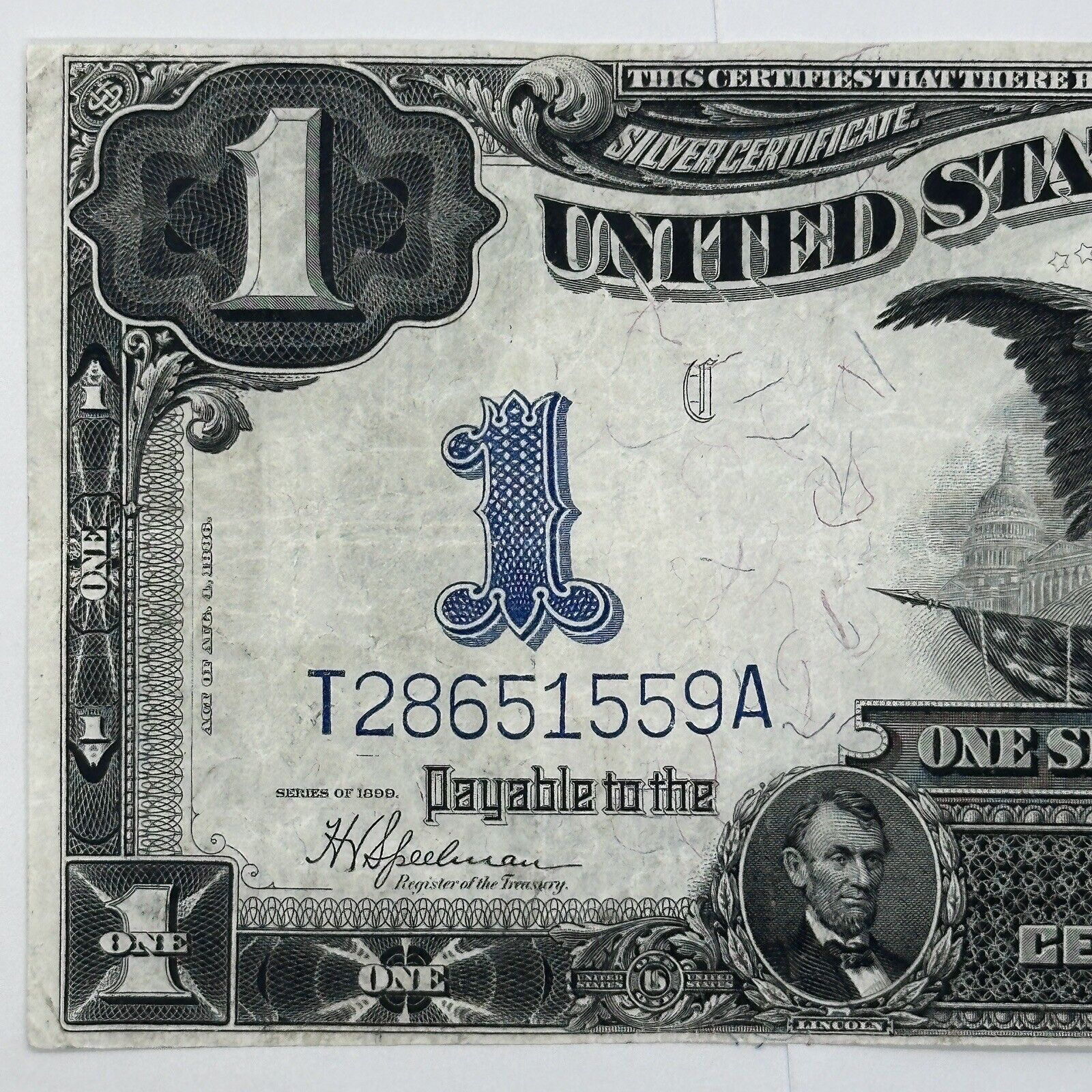 Rare 1899 $1 One Dollar US Silver Certificate Large Note Blue Seal Black Eagle_2