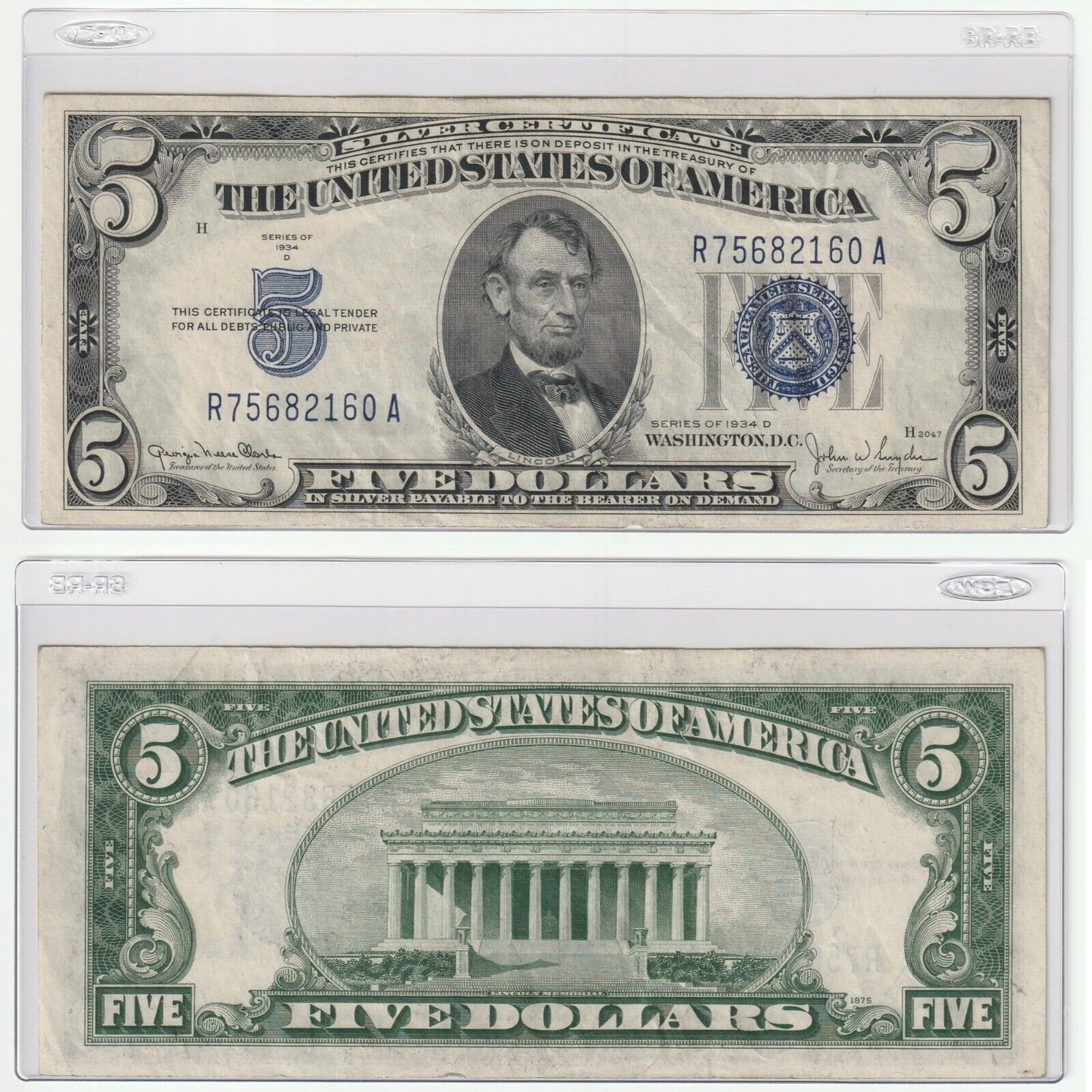 Rare 1934 $5 Five Dollar United States Silver Certificate Blue Seal Bill_0