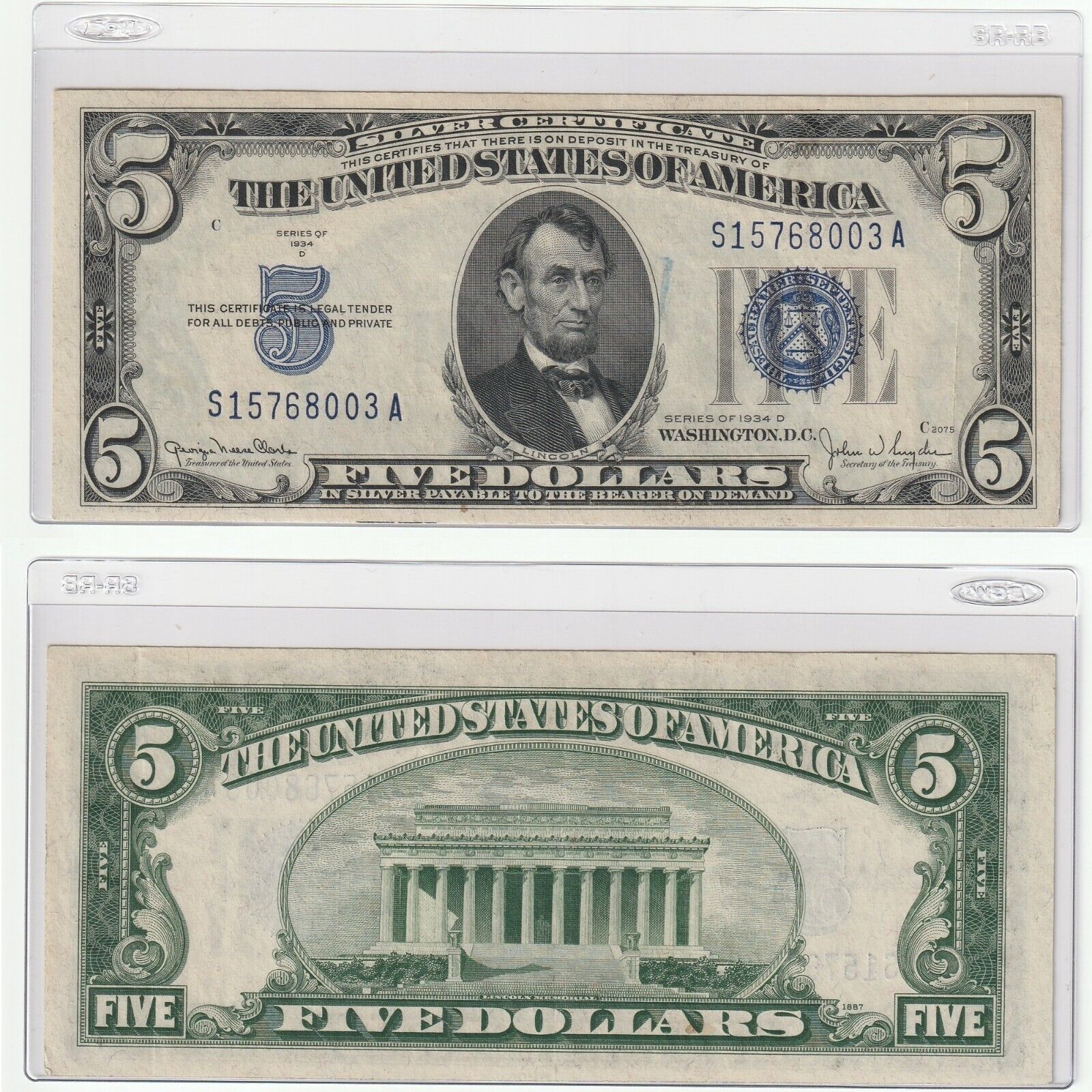 Rare 1934 $5 Five Dollar United States Silver Certificate Blue Seal Bill_0