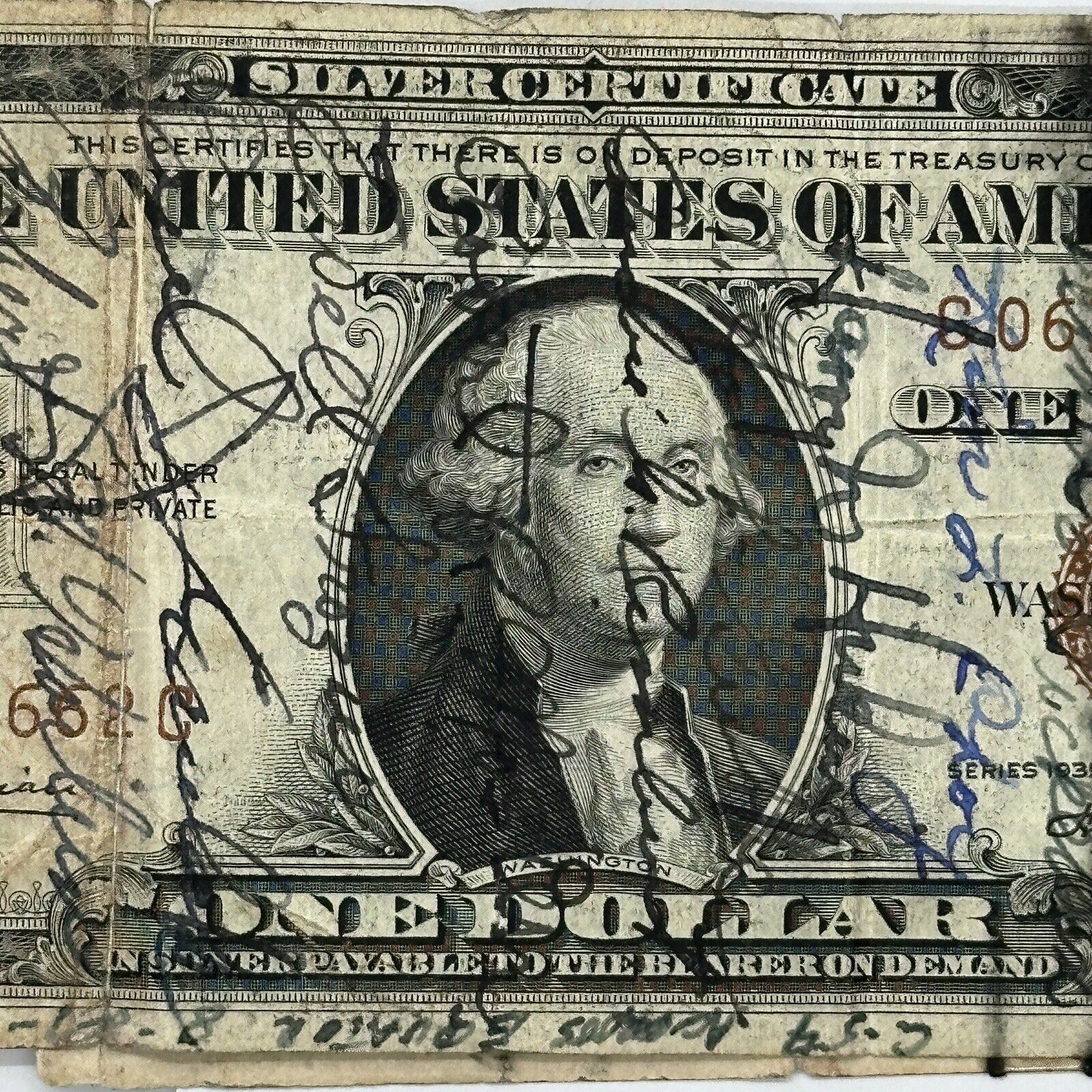 1935 A US $1 One Dollar Silver Certificate WWII Hawaii Short Snorter Note + Peso_1