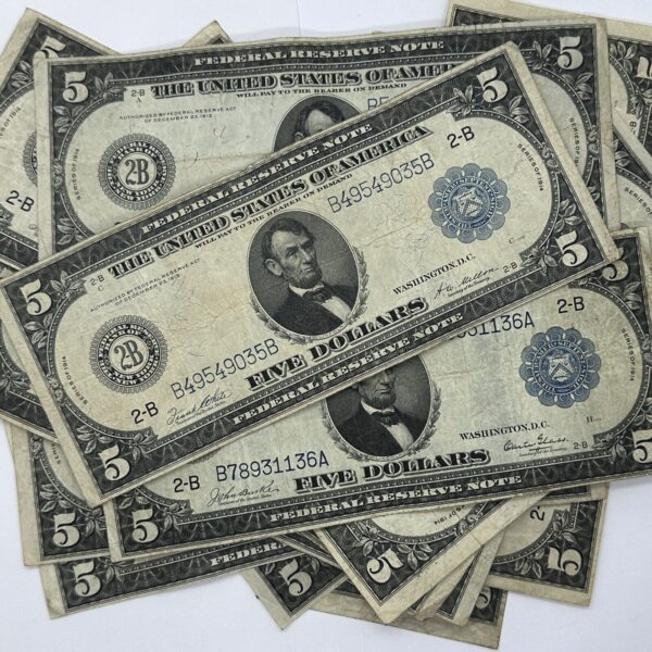 1914 $5 Five Dollar US Federal Reserve Note Blue Seal Large Horse Blanket Note