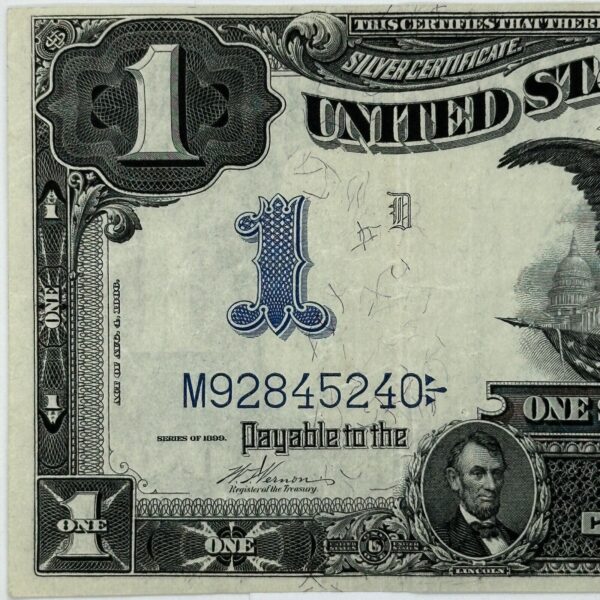 1899 $1 One Dollar US Silver Certificate Large Note Blue Seal Black Eagle