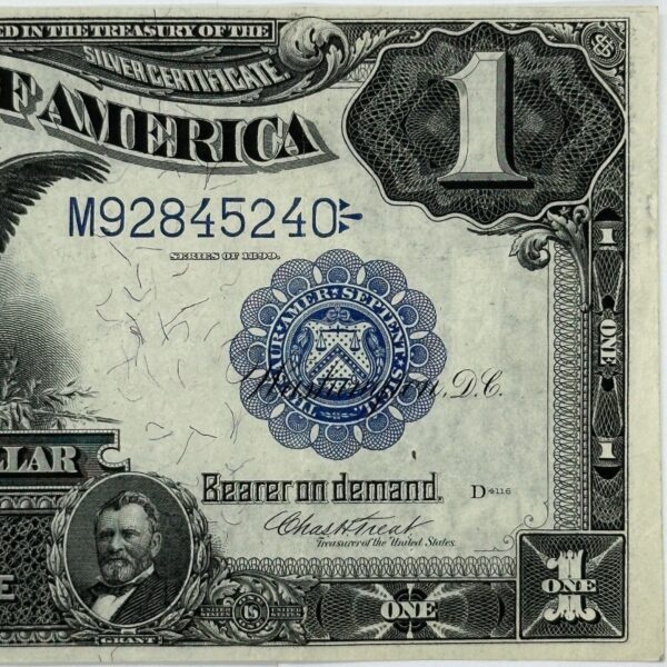 1899 $1 One Dollar US Silver Certificate Large Note Blue Seal Black Eagle