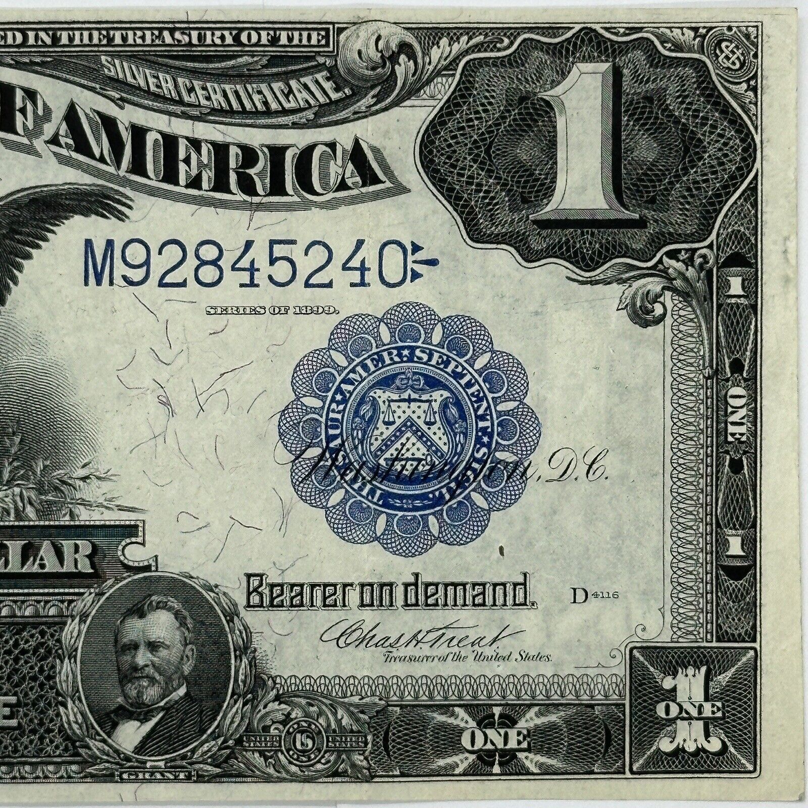 1899 $1 One Dollar US Silver Certificate Large Note Blue Seal Black Eagle_3