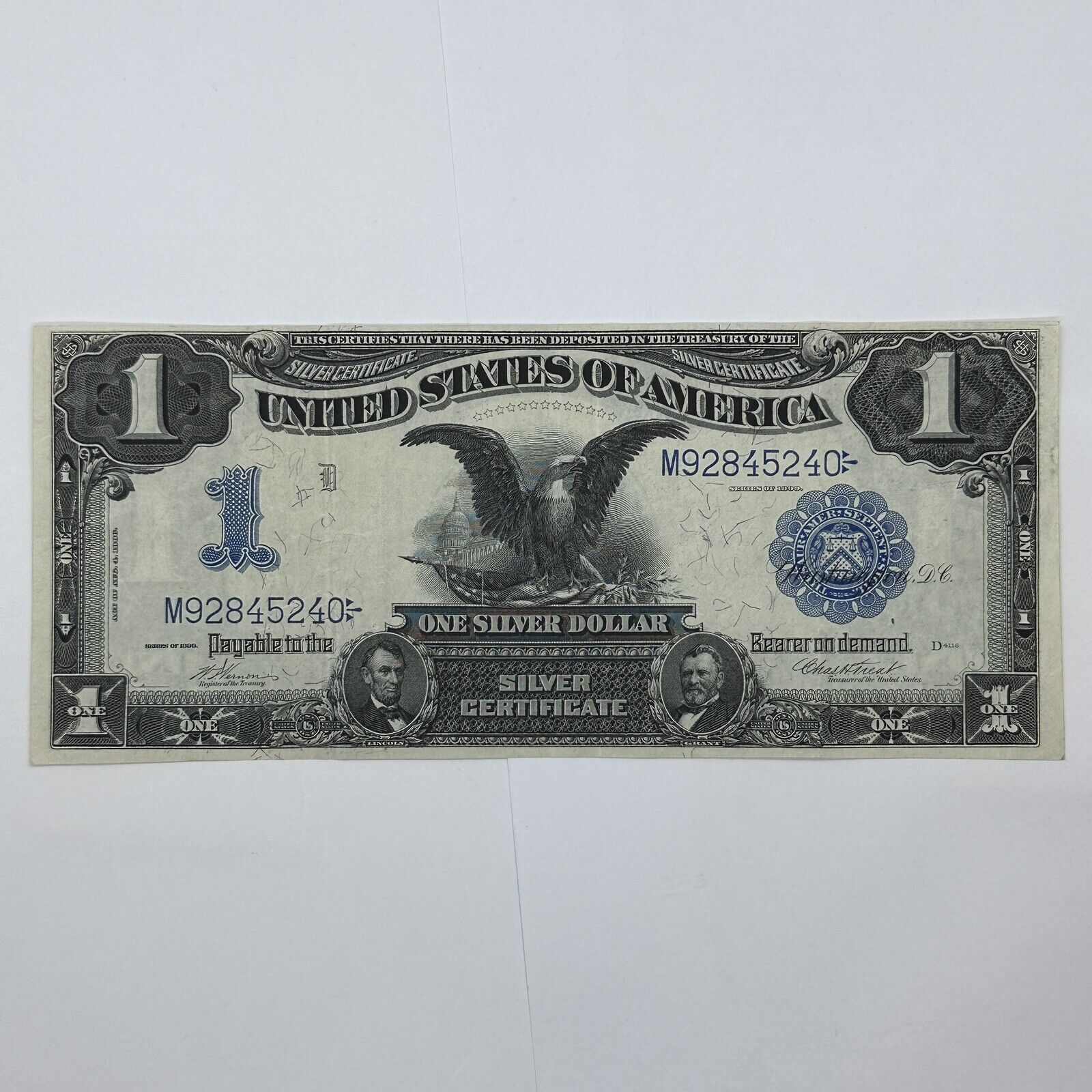 1899 $1 One Dollar US Silver Certificate Large Note Blue Seal Black Eagle_4