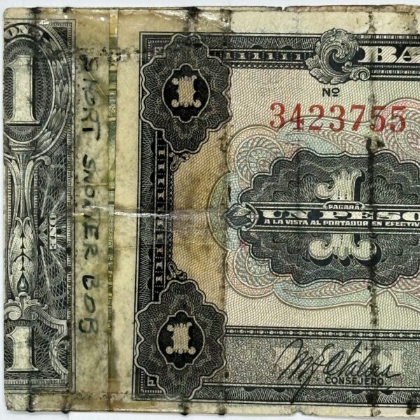 1935 A US $1 One Dollar Silver Certificate WWII Hawaii Short Snorter Note + Peso