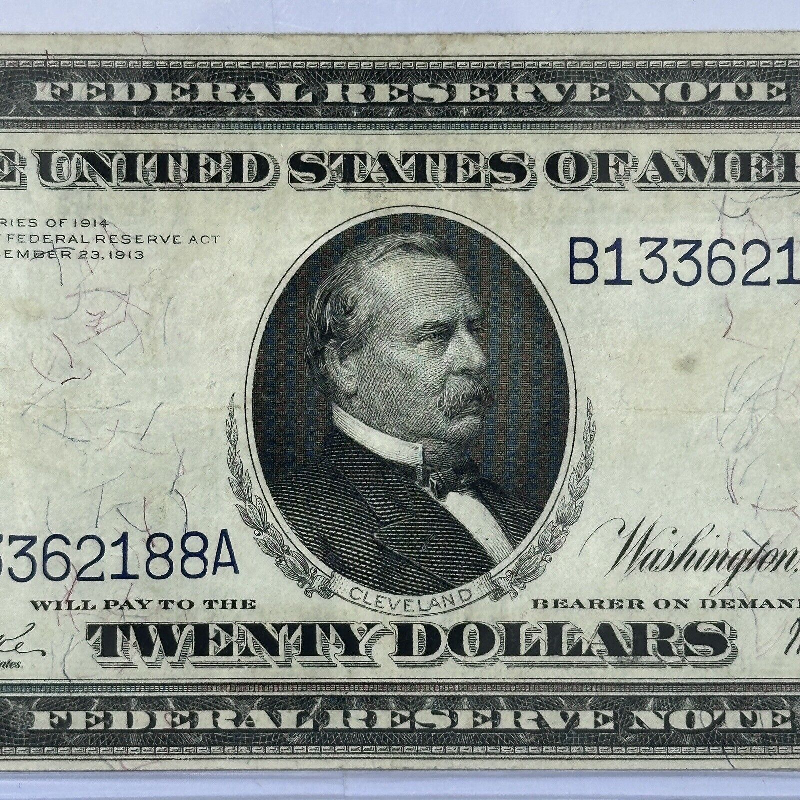 1914 $20 Twenty Dollar United States Federal Reserve Note Large Blue Seal Bill