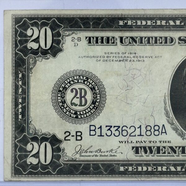 1914 $20 Twenty Dollar United States Federal Reserve Note Large Blue Seal Bill