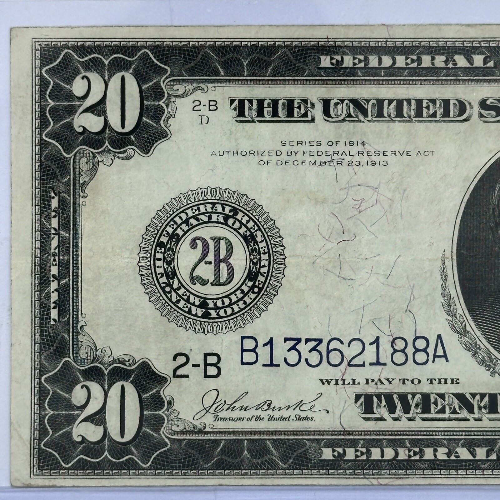 1914 $20 Twenty Dollar United States Federal Reserve Note Large Blue Seal Bill_2