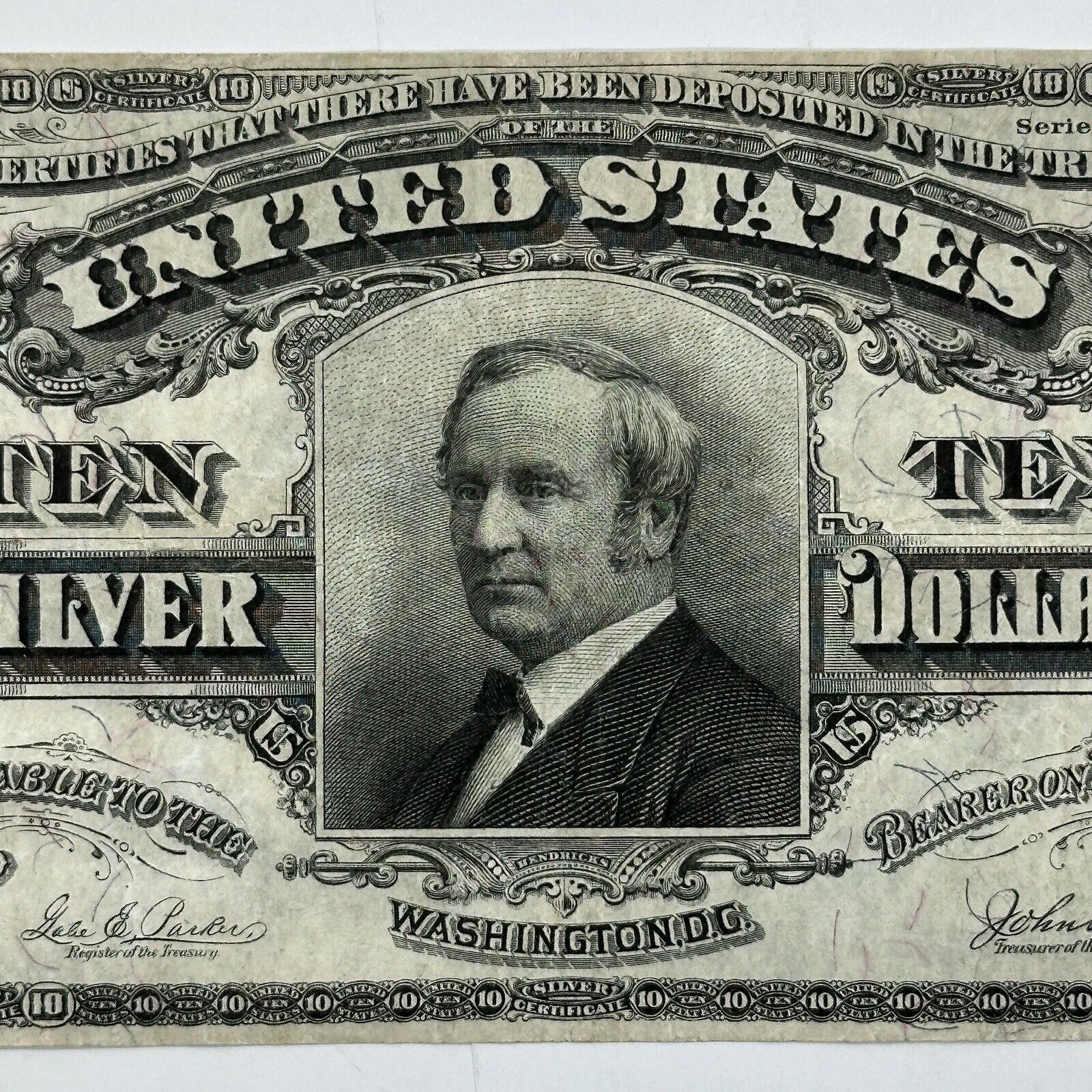 RARE 1908 $10 Ten Dollar United States Silver Certificate Large Blue Seal Bill_0