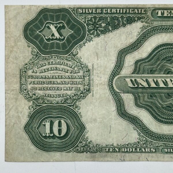 RARE 1908 $10 Ten Dollar United States Silver Certificate Large Blue Seal Bill