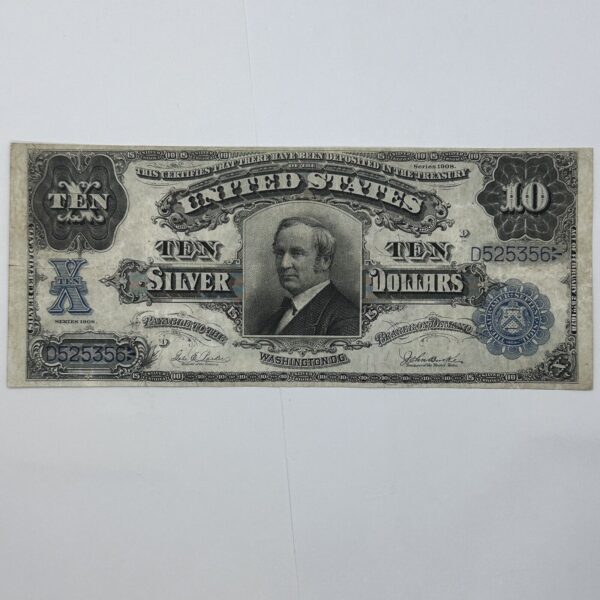 RARE 1908 $10 Ten Dollar United States Silver Certificate Large Blue Seal Bill