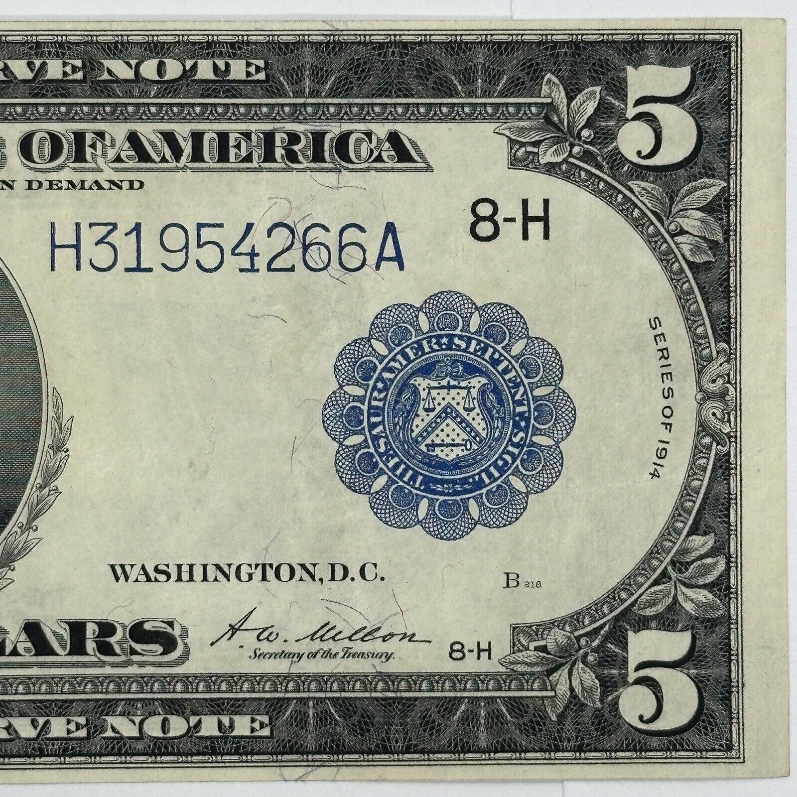 Rare 1914 $5 Five Dollar United States Federal Reserve Note Large Blue Seal Bill_0