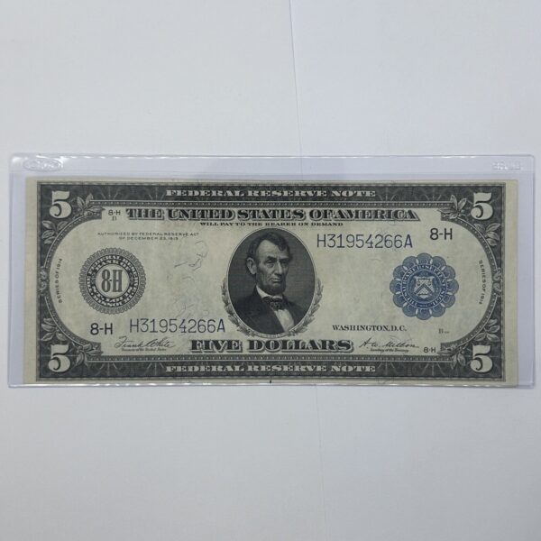 Rare 1914 $5 Five Dollar United States Federal Reserve Note Large Blue Seal Bill