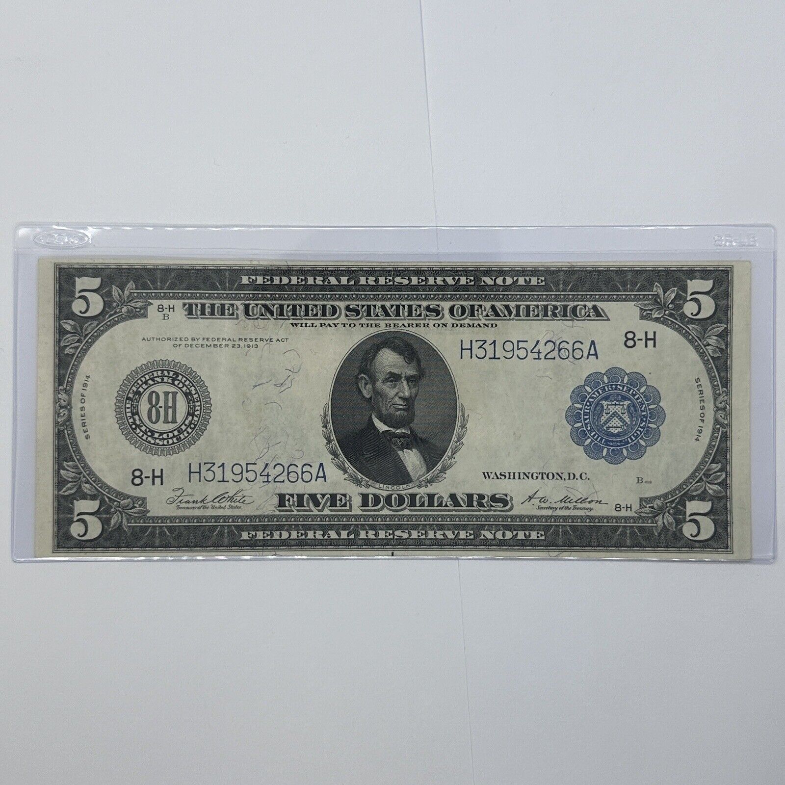 Rare 1914 $5 Five Dollar United States Federal Reserve Note Large Blue Seal Bill_3