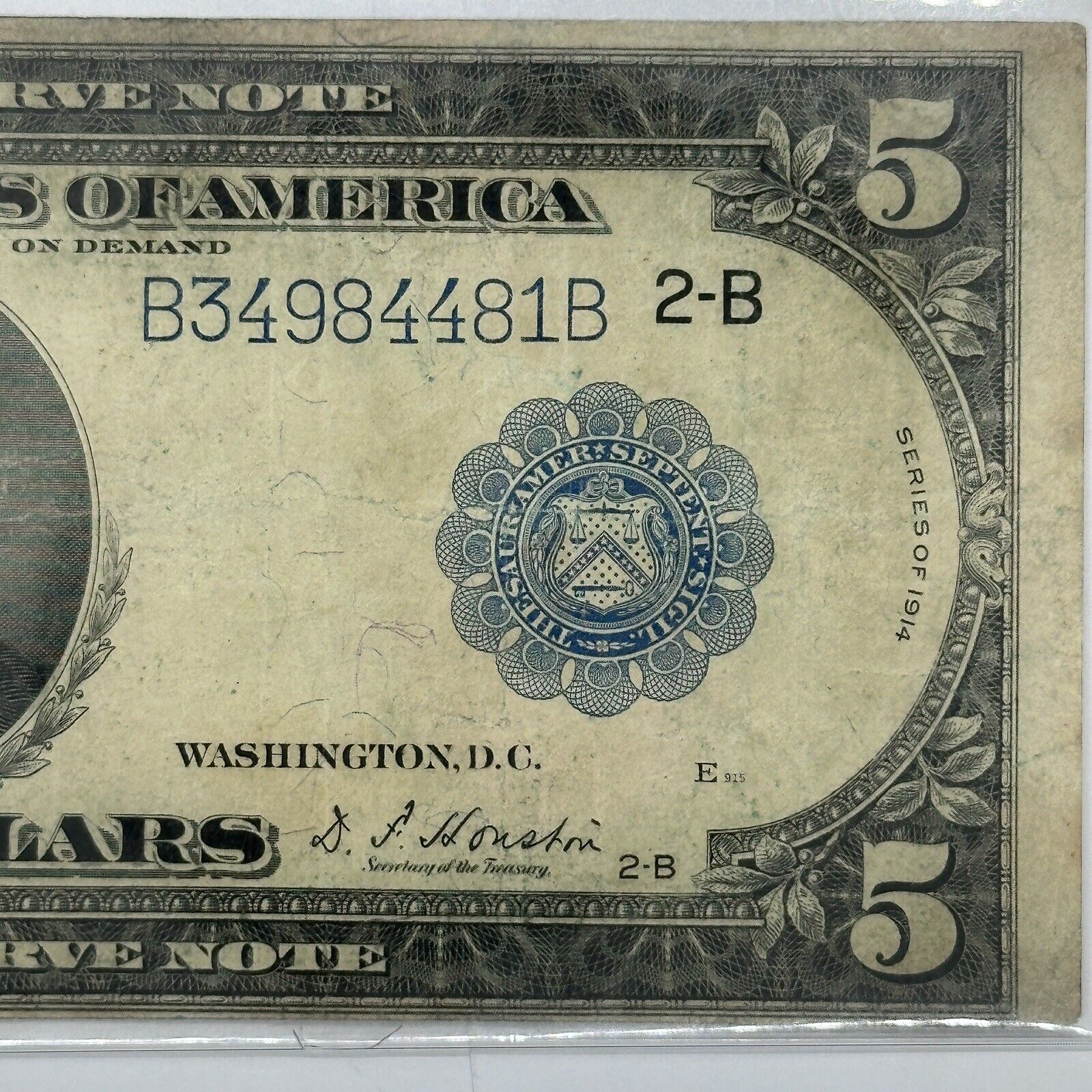 1914 $5 Five Dollar United States Federal Reserve Note Large Blue Seal Bill