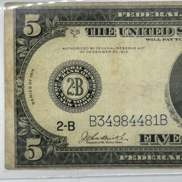 1914 $5 Five Dollar United States Federal Reserve Note Large Blue Seal Bill