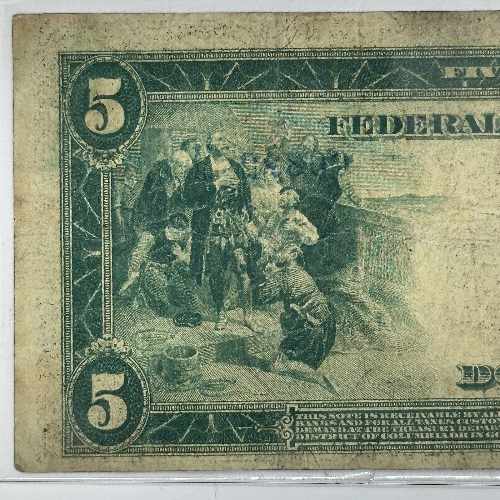 1914 $5 Five Dollar United States Federal Reserve Note Large Blue Seal Bill_3