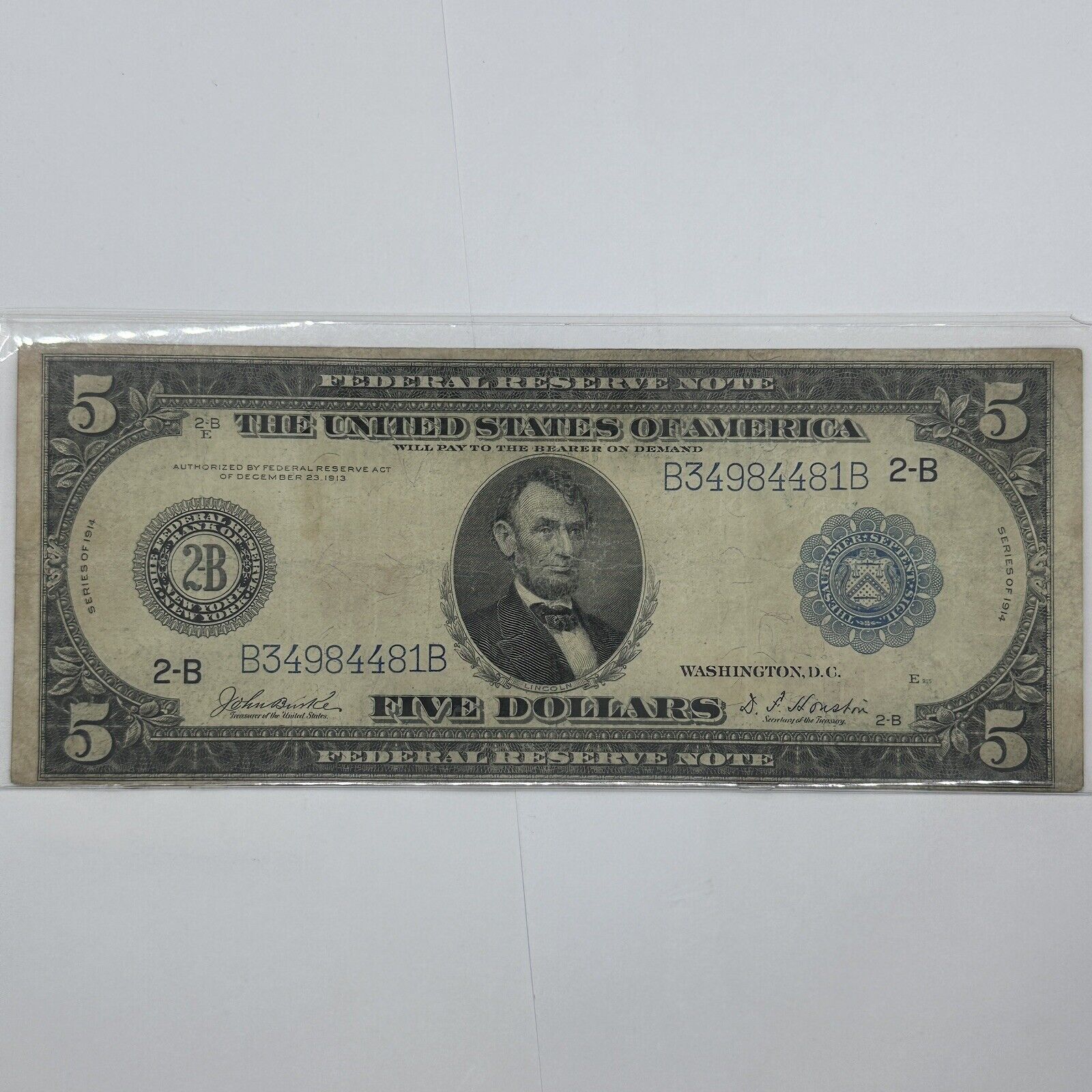 1914 $5 Five Dollar United States Federal Reserve Note Large Blue Seal Bill_6