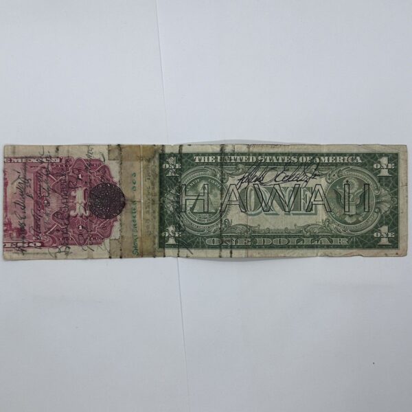 1935 A US $1 One Dollar Silver Certificate WWII Hawaii Short Snorter Note + Peso