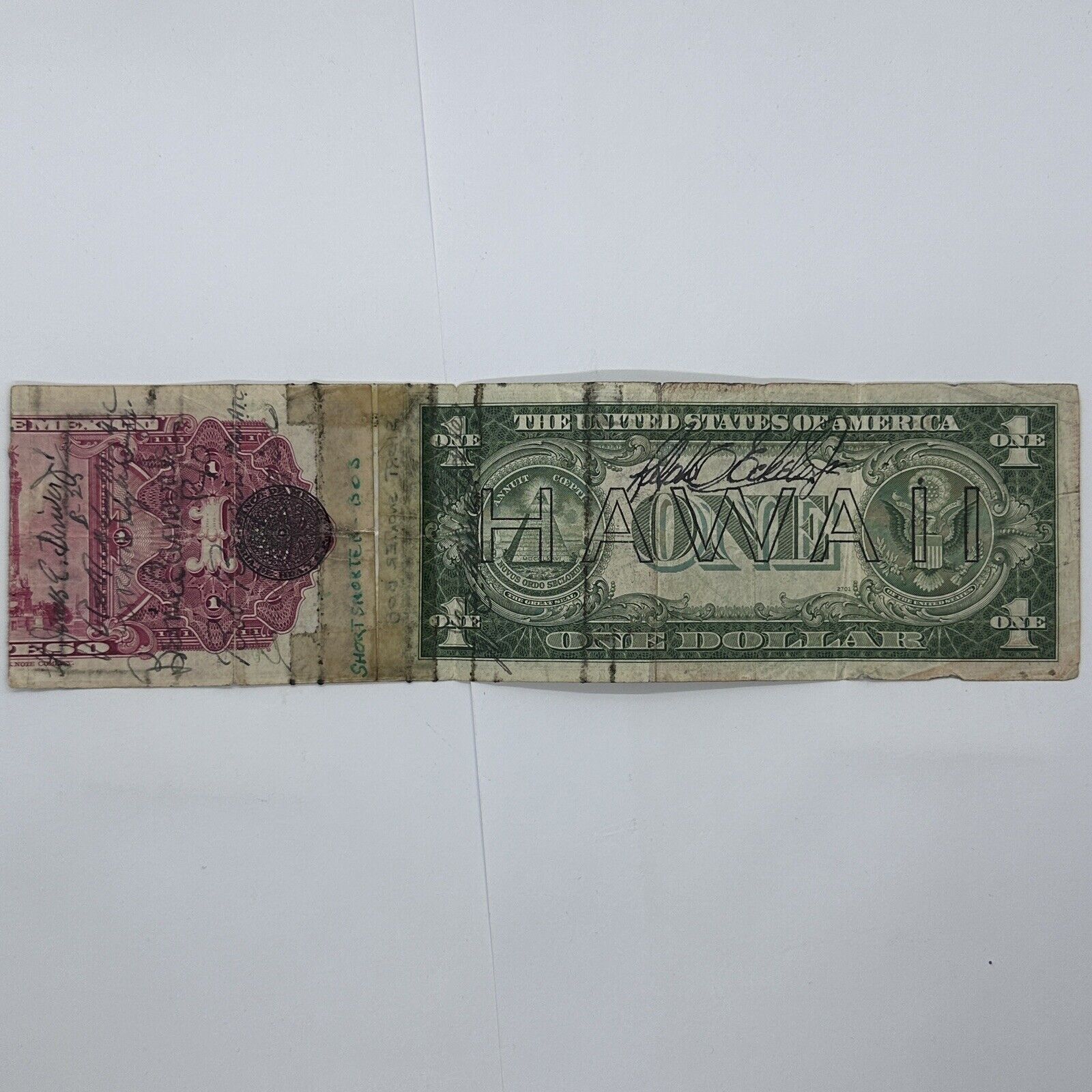 1935 A US $1 One Dollar Silver Certificate WWII Hawaii Short Snorter Note + Peso_9