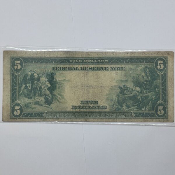 1914 $5 Five Dollar United States Federal Reserve Note Large Blue Seal Bill