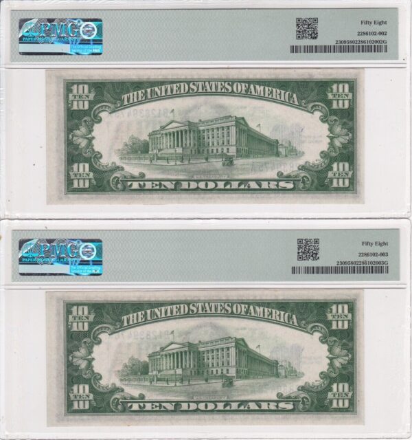 2x Consecutive 1934 A $10 Fr-2309 N. Africa WWII Emergency Note PMG 58 Choice AU