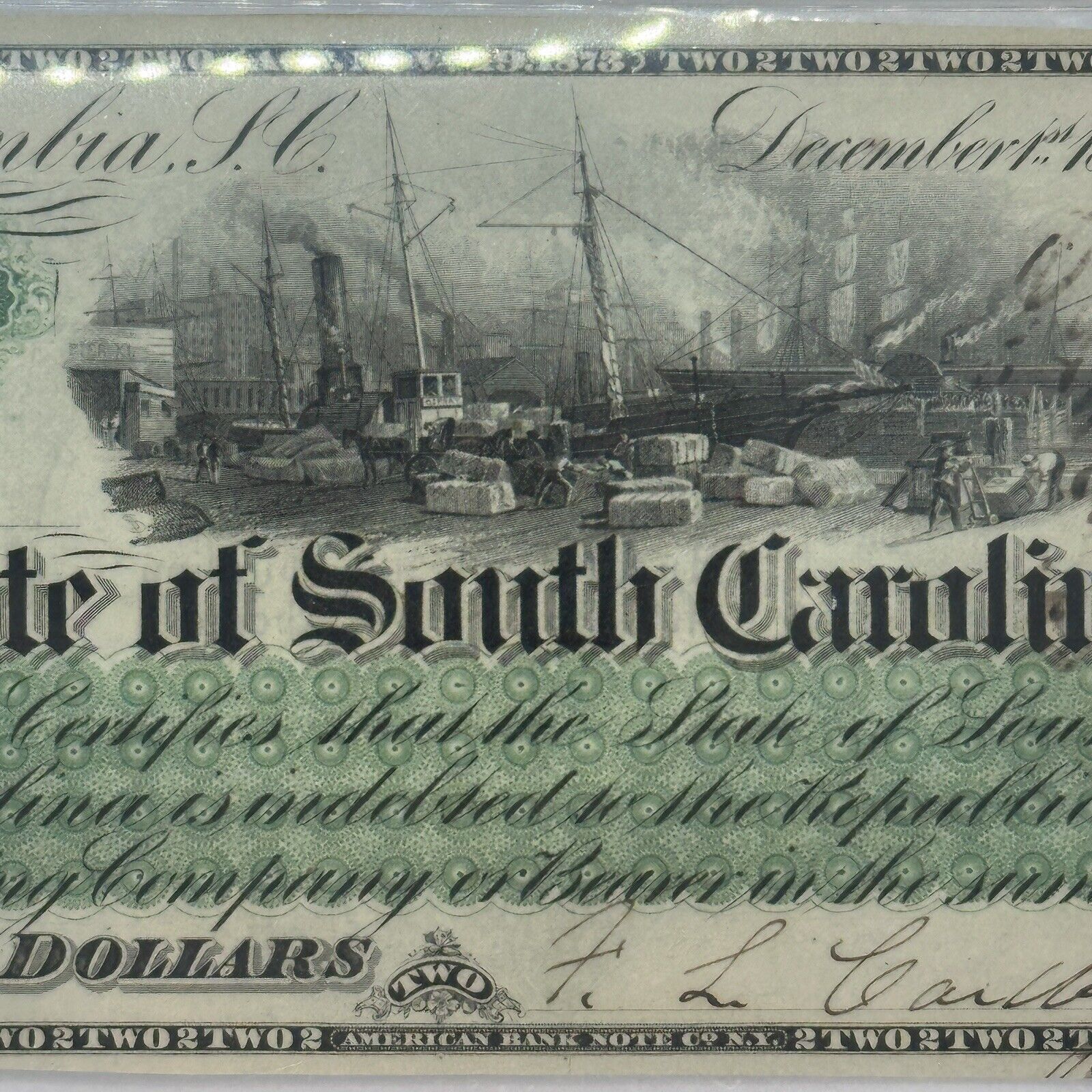 1873 $2 Two Dollar Bill State Of South Carolina Columbia SC Note Choice Unc 63_6