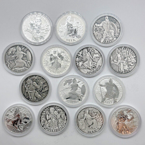 14 oz Silver Olympus Gods Zeus Poseidon Ares Hades Hera Athena Aphrodite Coins