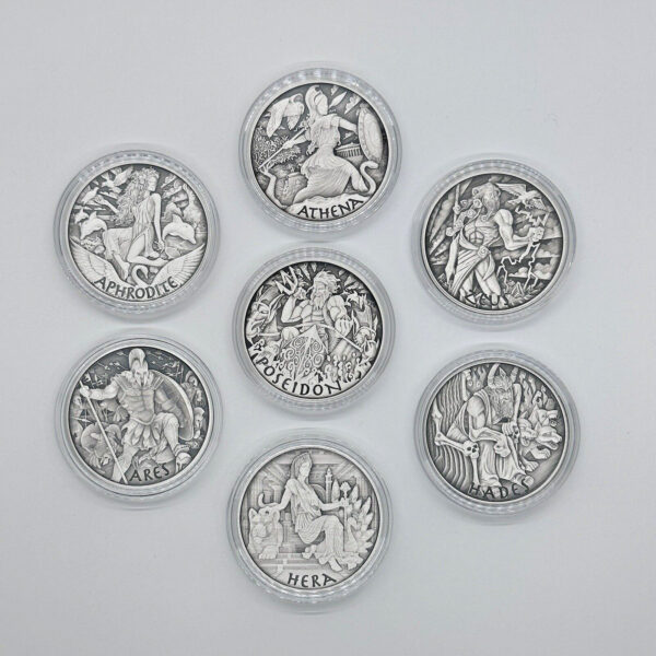 14 oz Silver Olympus Gods Zeus Poseidon Ares Hades Hera Athena Aphrodite Coins