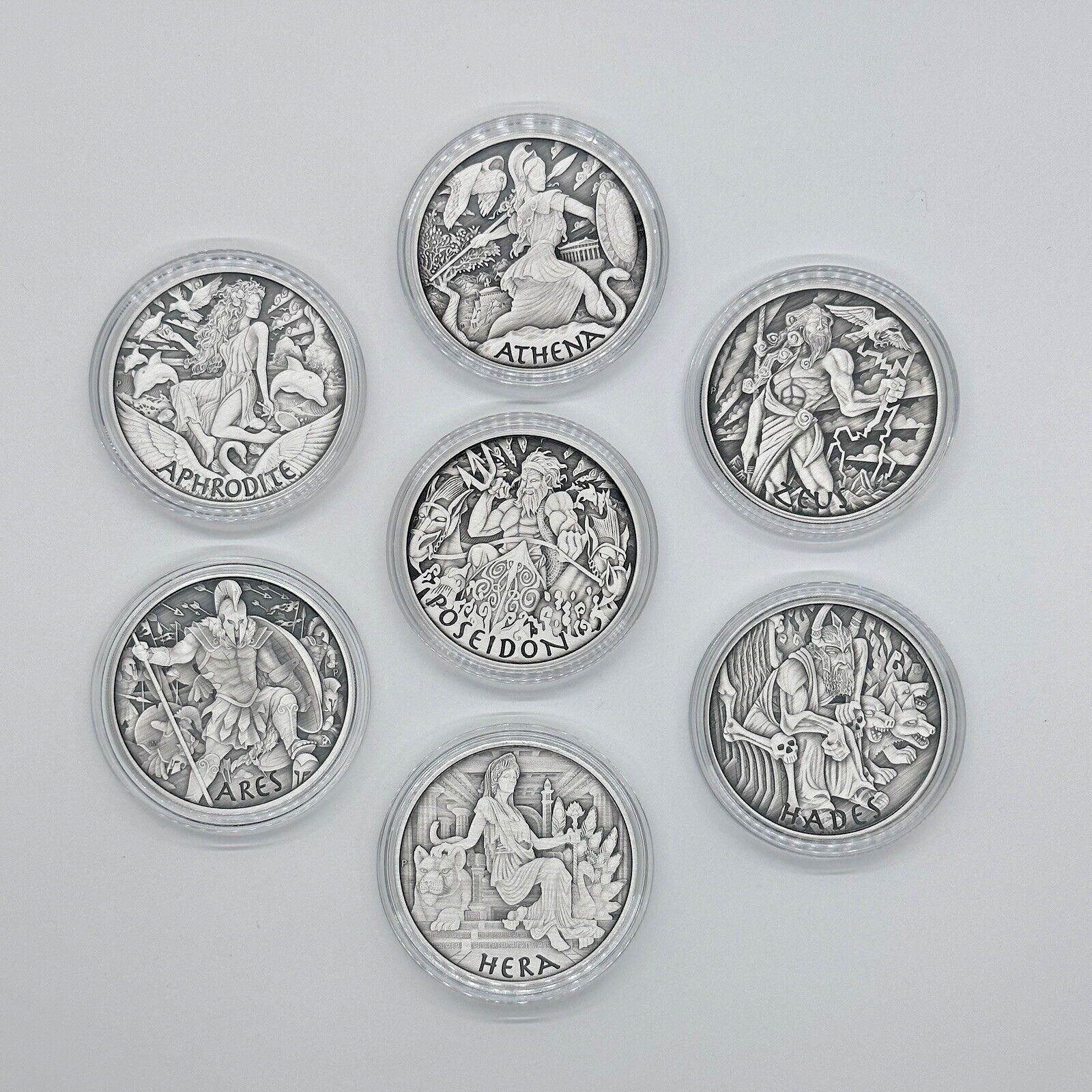 14 oz Silver Olympus Gods Zeus Poseidon Ares Hades Hera Athena Aphrodite Coins_3