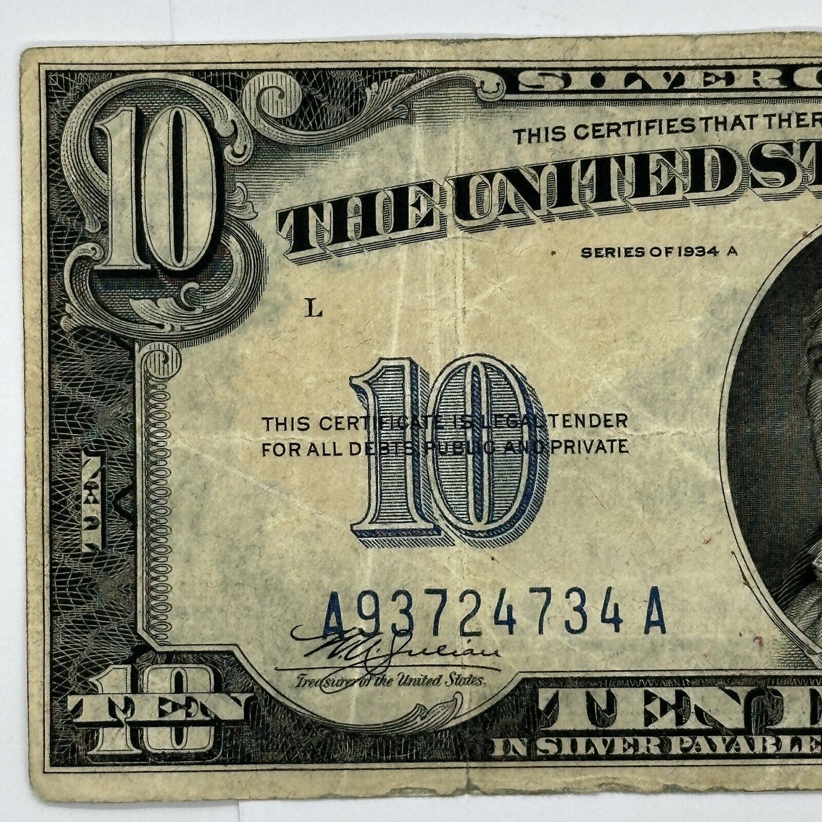 1934 A $10 Dollar Yellow Seal WWII N. Africa Emergency Silver Certificate_2