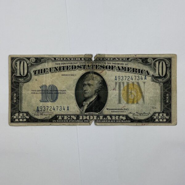 1934 A $10 Dollar Yellow Seal WWII N. Africa Emergency Silver Certificate