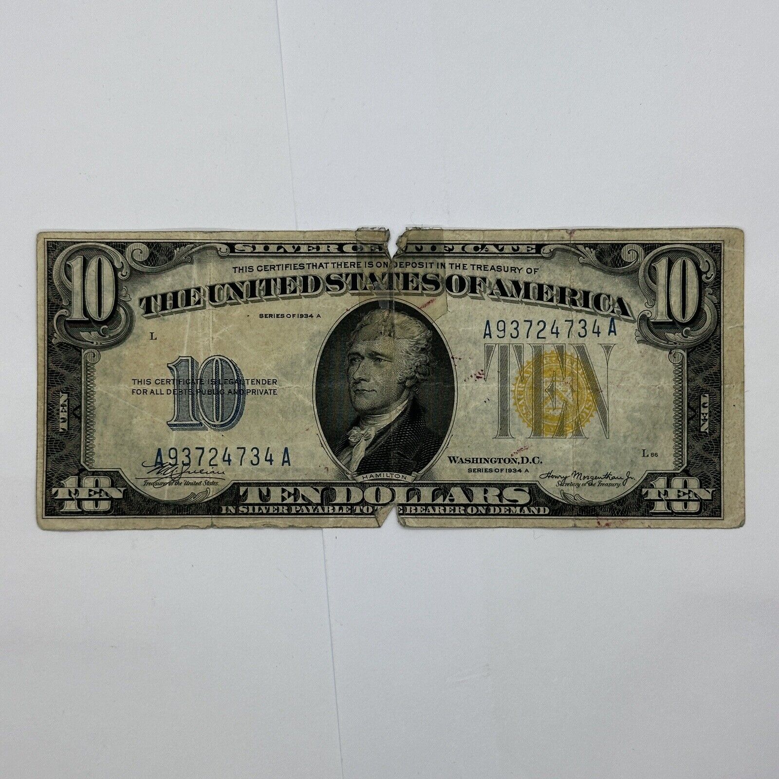 1934 A $10 Dollar Yellow Seal WWII N. Africa Emergency Silver Certificate_6