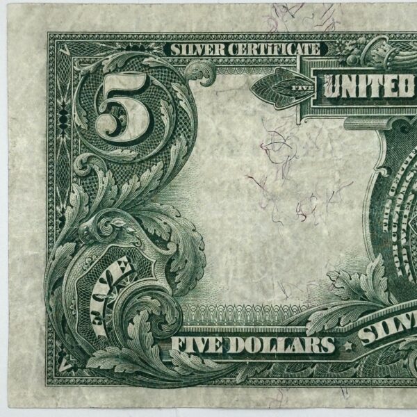 1899 $5 Five Dollar US Silver Certificate Large Note Blue Seal Indian Chief