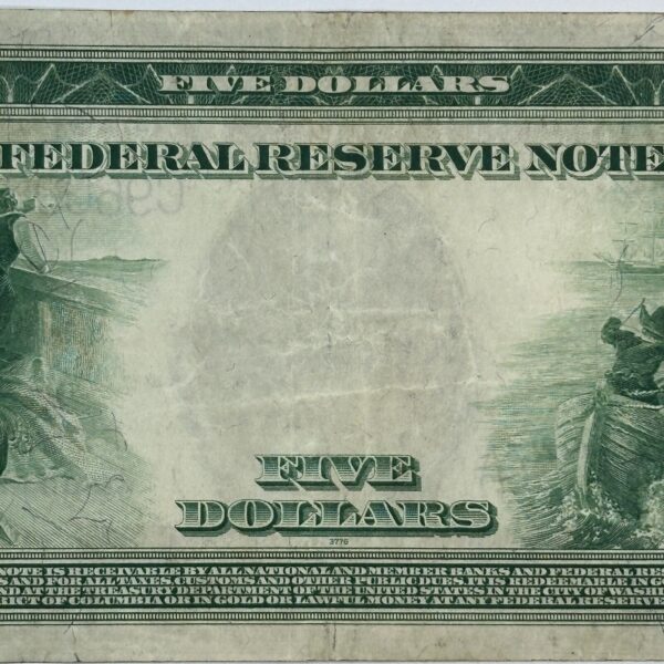 1914 $5 Five Dollar United States Federal Reserve Note Large Blue Seal Bill