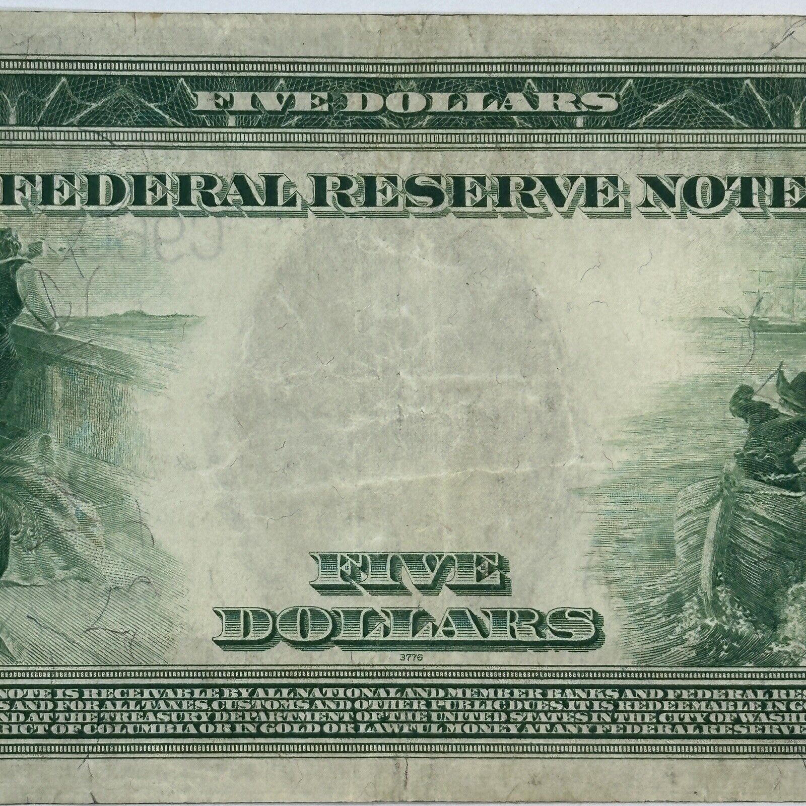 1914 $5 Five Dollar United States Federal Reserve Note Large Blue Seal Bill_6