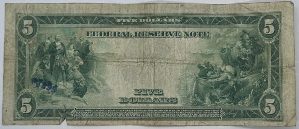 1914 $5 Five Dollar US Federal Reserve Note Blue Seal Large Horse Blanket Note