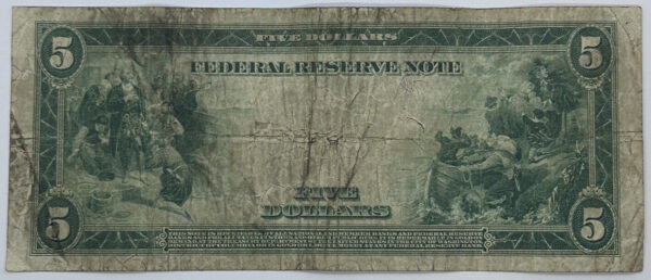 1914 $5 Five Dollar US Federal Reserve Note Blue Seal Large Horse Blanket Note